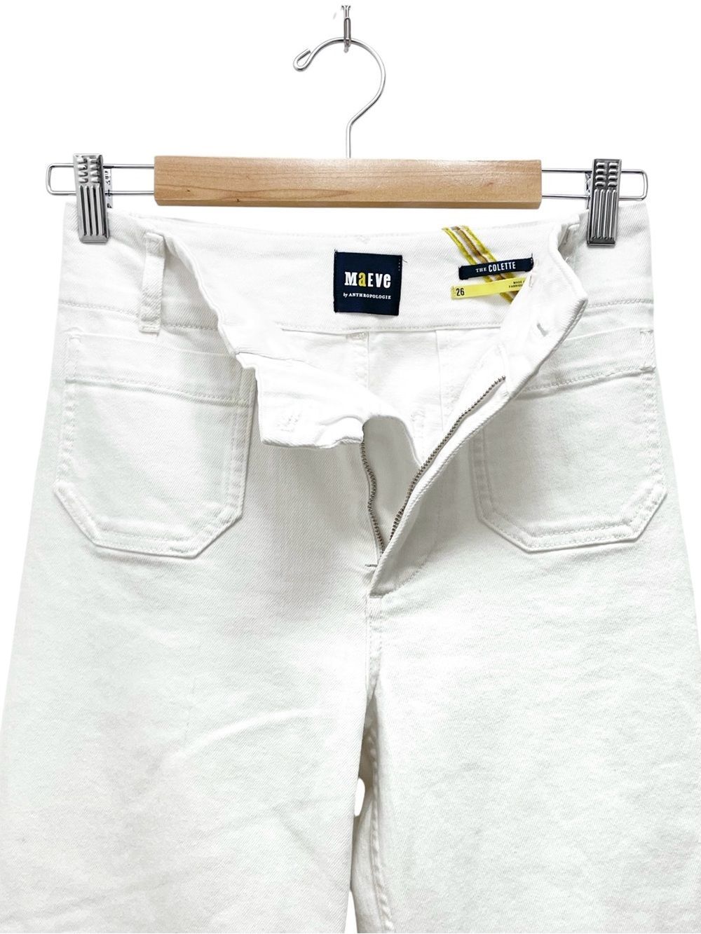 Anthropologie Maeve Colette Crop 26 Wide Leg Jeans White High Rise Patch Pocket - Picture 6 of 12